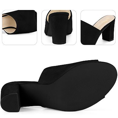 Slip on Black Chunky Heels Mules Slide Sandals for Women