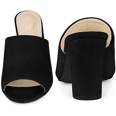 Slip on Black Chunky Heels Mules Slide Sandals for Women