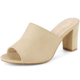 Slip on Black Chunky Heels Mules Slide Sandals for Women
