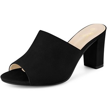 Slip on Black Chunky Heels Mules Slide Sandals for Women
