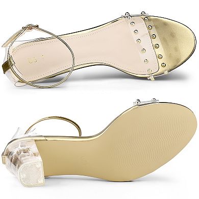 Women's Clear Block Heel Ankle Strap Heeled Sandals