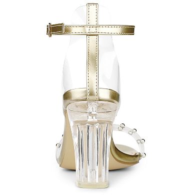 Women's Clear Block Heel Ankle Strap Heeled Sandals