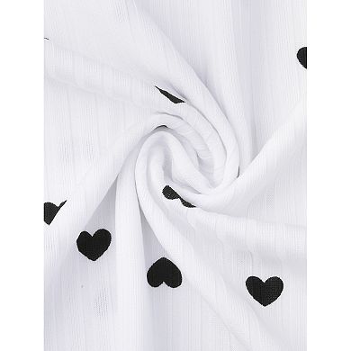 Women's Short Sleeves Sleepwear Heart Print Lace Trim Slit Side Nightshirt Ribbed Knit Nightgowns