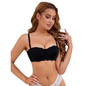 Women's Lace Underwired Balconette Adjustable Straps Padded Tube Bras