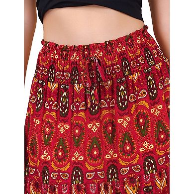 Women's Boho Floral Maxi Skirts Smocked High Waist A-Line Long Skirt