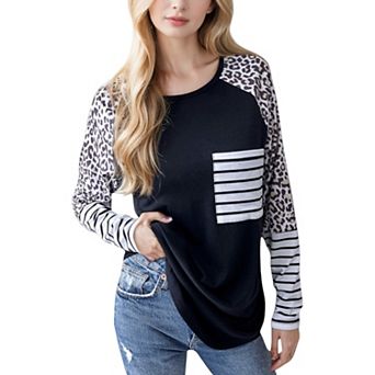 Women's Long Sleeve Pullover Sweatshirt with Chest Pocket