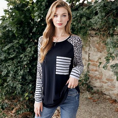 Women's Long Sleeve Pullover Sweatshirt with Chest Pocket
