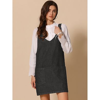 Women's Sleeveless Casual Denim Dress Adjustable Strap Jean Overall Mini Dress