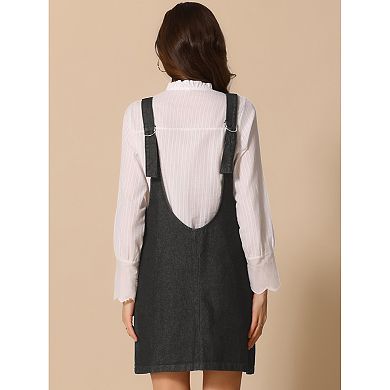 Women's Sleeveless Casual Denim Dress Adjustable Strap Jean Overall Mini Dress