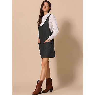 Women's Sleeveless Casual Denim Dress Adjustable Strap Jean Overall Mini Dress
