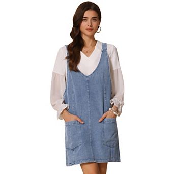 Women's Sleeveless Casual Denim Dress Adjustable Strap Jean Overall Mini Dress