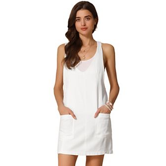 Women's Sleeveless Casual Denim Dress Adjustable Strap Jean Overall Mini Dress
