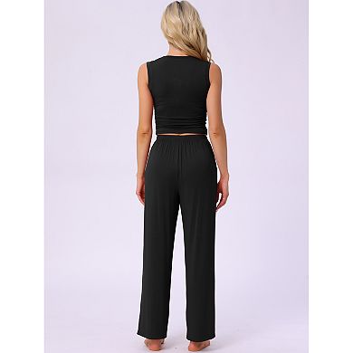 Women's Loung Set Sleeveless Tank Top Pants Sleepwear Soft Soild Pajama Set