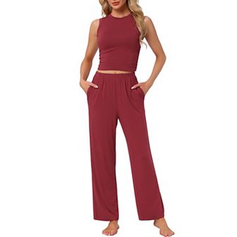 Women's Loung Set Sleeveless Tank Top Pants Sleepwear Soft Soild Pajama Set