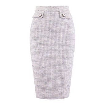 Women's Tweed Skirt High Waist Elegant Work Office Midi Pencil Skirts