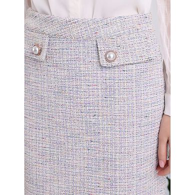 Women's Tweed Skirt High Waist Elegant Work Office Midi Pencil Skirts