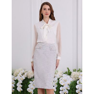Women's Tweed Skirt High Waist Elegant Work Office Midi Pencil Skirts