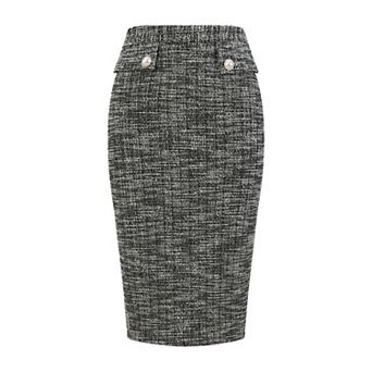 Women's Tweed Skirt High Waist Elegant Work Office Midi Pencil Skirts
