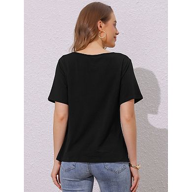 Women's Cowl Neck Top Short Sleeve Casual Stretchy Blouse Shirts