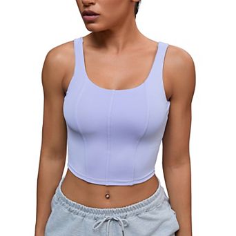 Womens U Back Longline Padded Sports Bra Cami Crop Workout Fitness Tank Top with Built in Bras
