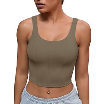 Womens U Back Longline Padded Sports Bra Cami Crop Workout Fitness Tank Top with Built in Bras