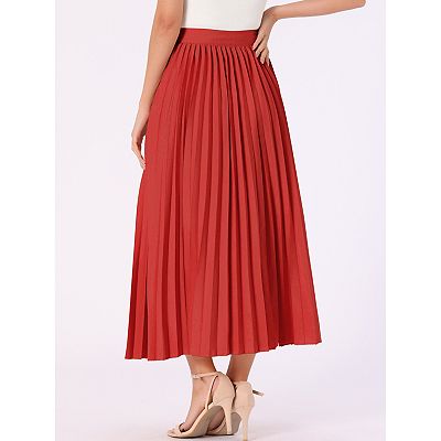 Women's High Waist Side Zipper Casual Party Flowy Pleated Maxi Skirts