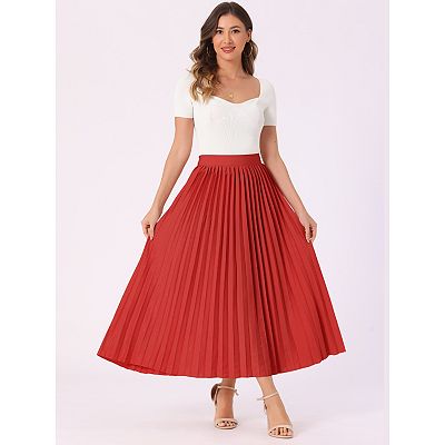 Women's High Waist Side Zipper Casual Party Flowy Pleated Maxi Skirts