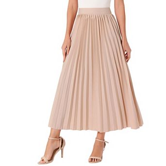 Women's High Waist Side Zipper Casual Party Flowy Pleated Maxi Skirts