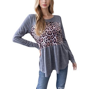 Women's Leopard Print Long Sleeve Pullover Sweatshirt
