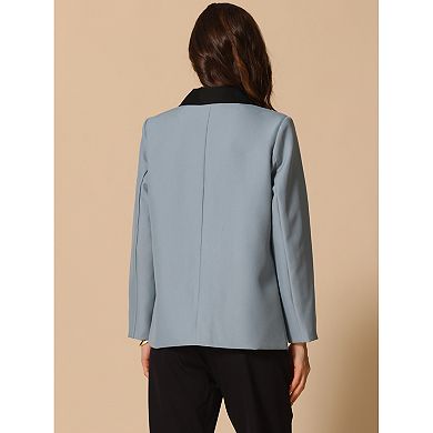 Women's Notched Lapel One Button Fashion Blazer Suit Solid Pocket Jacket