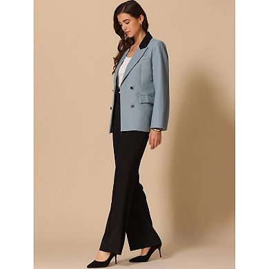 Women's Notched Lapel One Button Fashion Blazer Suit Solid Pocket Jacket