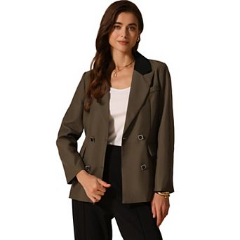 Women's Notched Lapel One Button Fashion Blazer Suit Solid Pocket Jacket