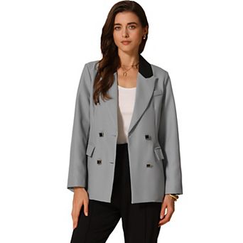 Women's Notched Lapel One Button Fashion Blazer Suit Solid Pocket Jacket