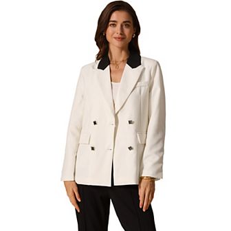 Women's Notched Lapel One Button Fashion Blazer Suit Solid Pocket Jacket