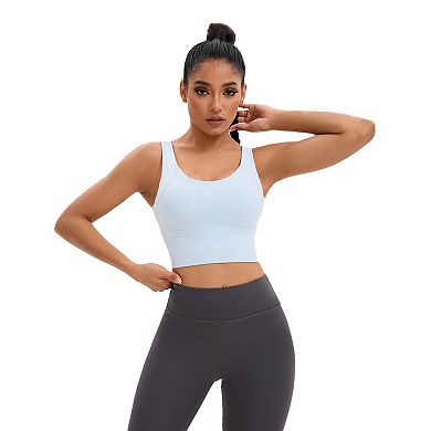 Women's Full Coverage Deep V-Back Workout Bras Fixed Cup Comfort Sports Vest