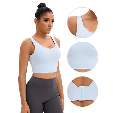 Women's Full Coverage Deep V-Back Workout Bras Fixed Cup Comfort Sports Vest