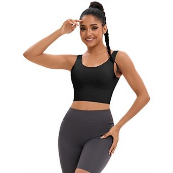 Women's Full Coverage Deep V-Back Workout Bras Fixed Cup Comfort Sports Vest