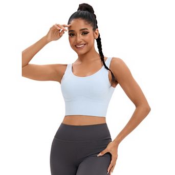 Women's Full Coverage Deep V-Back Workout Bras Fixed Cup Comfort Sports Vest