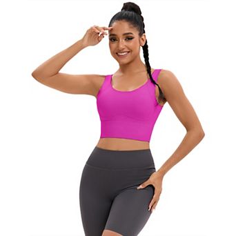 Women's Full Coverage Deep V-Back Workout Bras Fixed Cup Comfort Sports Vest