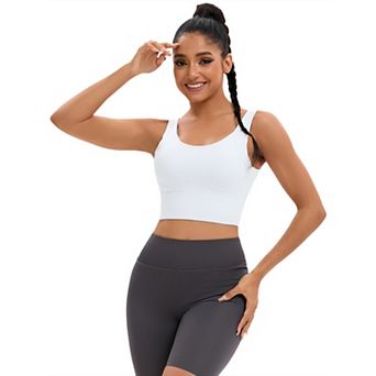 Women's Full Coverage Deep V-Back Workout Bras Fixed Cup Comfort Sports Vest