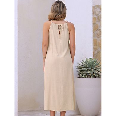 Halter Neck Dresses for Women's Belted Casual Summer Midi Dresses
