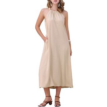 Halter Neck Dresses for Women's Belted Casual Summer Midi Dresses