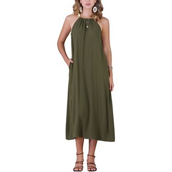 Halter Neck Dresses for Women's Belted Casual Summer Midi Dresses