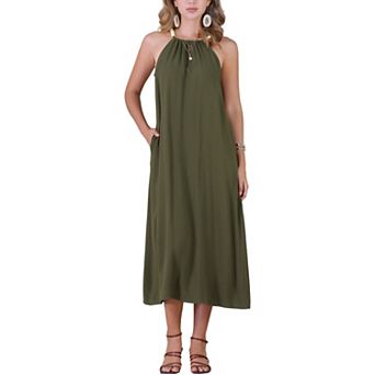 Halter Neck Dresses for Women's Belted Casual Summer Midi Dresses