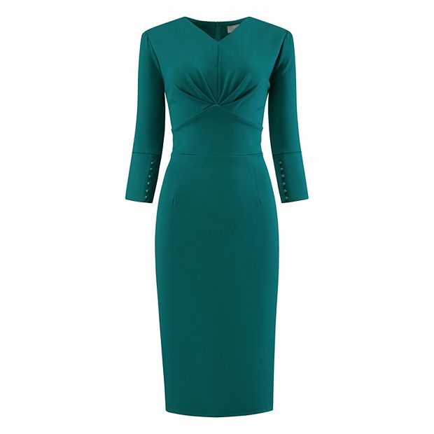Women's 3/4 Sleeve Pencil Dress V Neck Pleated Front Vintage Wear to Work  Sheath Dresses