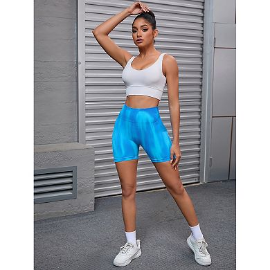 Women's High Waist Tie Dye Biker Shorts Tummy Control Workout Running Thigh Slimmer