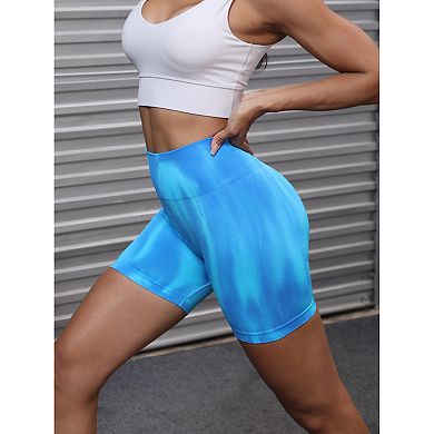 Women's High Waist Tie Dye Biker Shorts Tummy Control Workout Running Thigh Slimmer