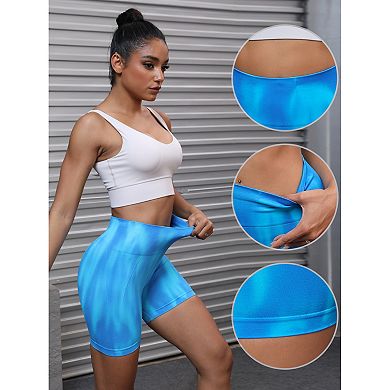 Women's High Waist Tie Dye Biker Shorts Tummy Control Workout Running Thigh Slimmer