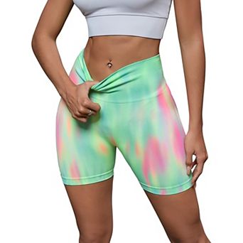 Women's High Waist Tie Dye Biker Shorts Tummy Control Workout Running Thigh Slimmer