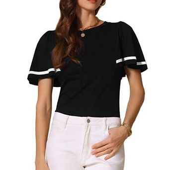 Peplum Tops for Women's Ruffle Short Sleeve Round Neck Casual Blouse Shirt